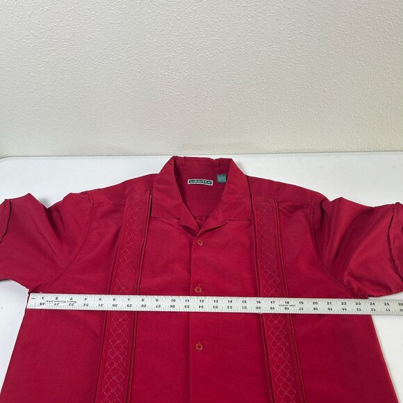 Cubavera Button Up Shirt Mens L Red Embroidered Short Sleeve Bowling - Picture 7 of 11